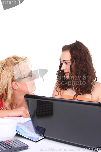 Image of young girl with laptop do homework