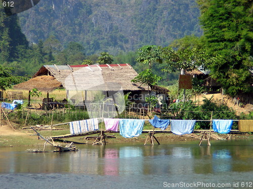 Image of Mekong Laundry. Vang Vieng. Laos