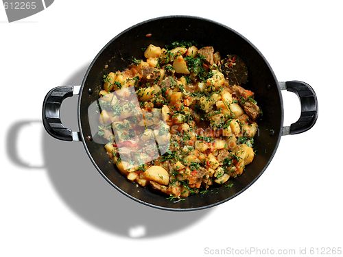 Image of Roast in a saucepan on a white background