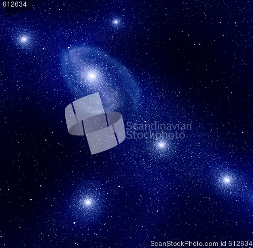 Image of nebula and galaxy in space