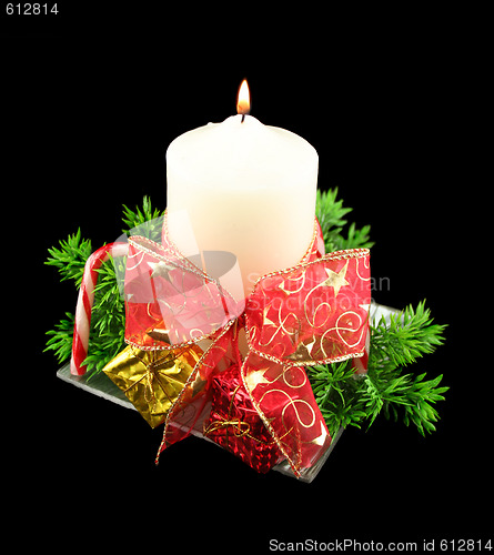 Image of Xmas Candle With Bow And Decorations