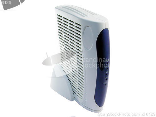 Image of White modem over white background.