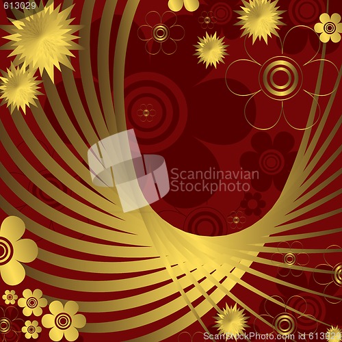 Image of  Floral red and golden  background