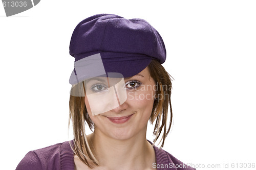 Image of Portrait of a woman with a violet hat