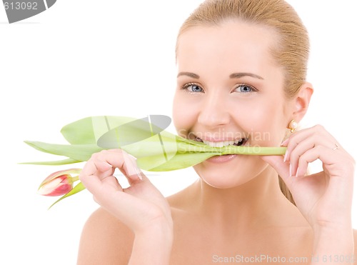 Image of happy woman with flower