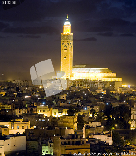 Image of hassan II mosque night scene in casablanca morocco africa