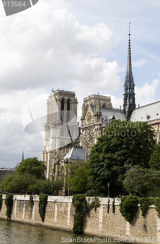 Image of   notre dame cathedral paris france on the river seine