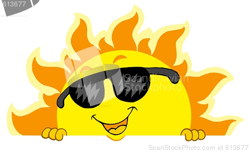 Image of Cute lurking Sun with sunglasses