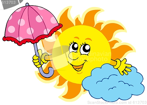 Image of Cute cartoon Sun with umbrella
