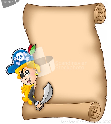 Image of Parchment with lurking pirate girl