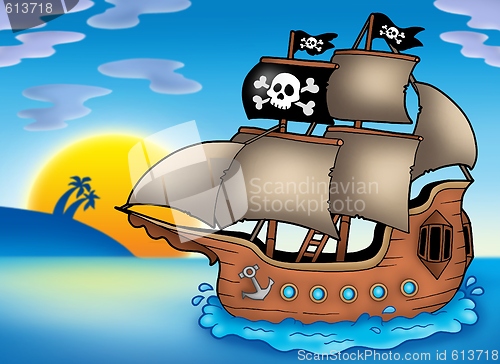 Image of Pirate ship on sea