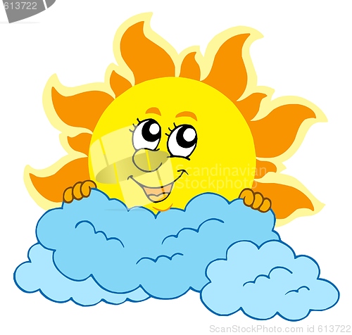 Image of Cute cartoon Sun with clouds