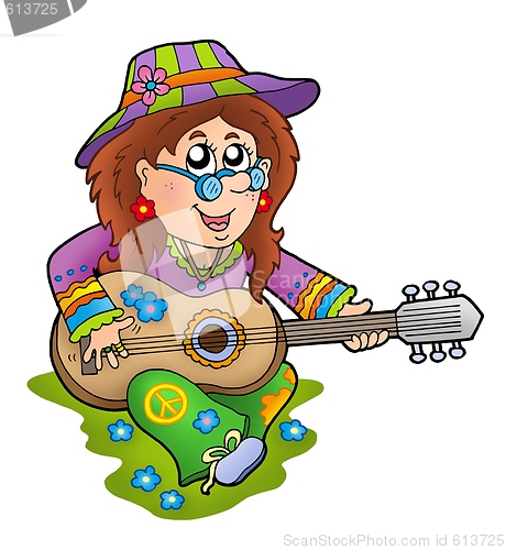 Image of Hippie guitar player outdoor