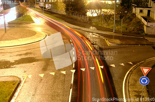 Image of light trails in roundabout