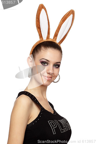 Image of Attractive woman with bunny ears