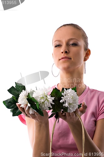 Image of female portrait with white flowers