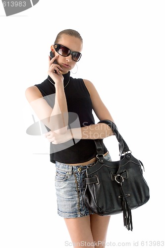 Image of talking girl in sunglasses
