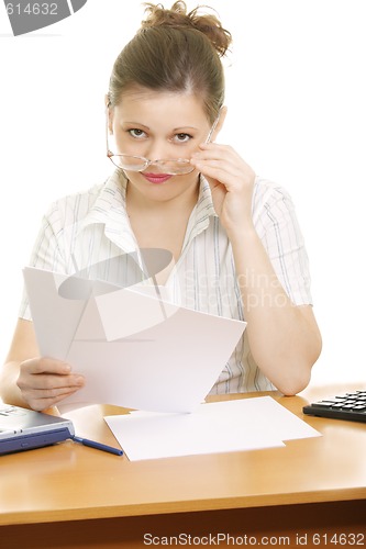 Image of Interrupted businesswoman