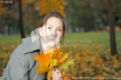 Image of Girl with leaves