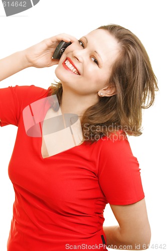 Image of Young woman in red calling