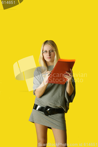 Image of Young woman with copy holder
