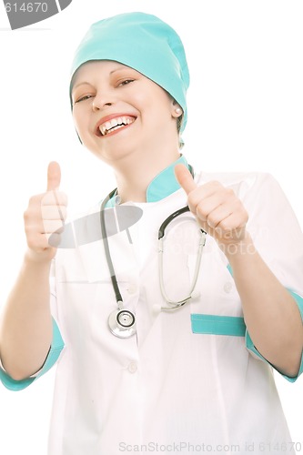 Image of Cheerful doctor with thumbs up