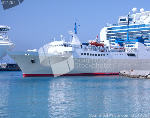 Image of White ship in Rhodes harbor