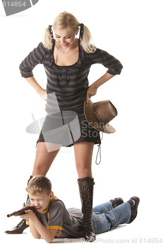 Image of Happy mummy playing with son