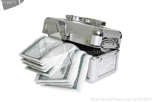 Image of Metallic casket with fake money