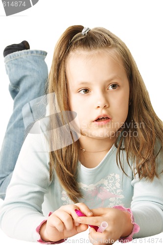 Image of Girl laying down on white