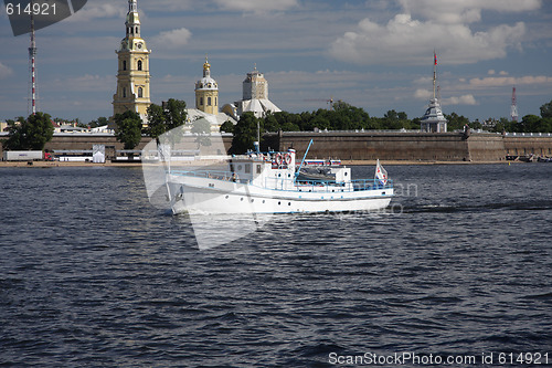 Image of White passenger boat in Neva