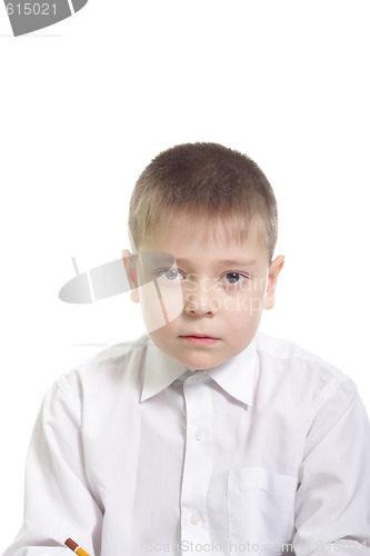 Image of Boy in white looking stright