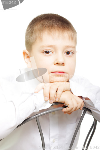 Image of Portrait of boy in white shirt