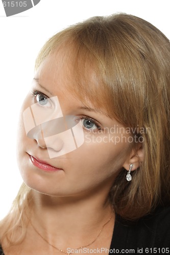 Image of Young woman in black dress closeup