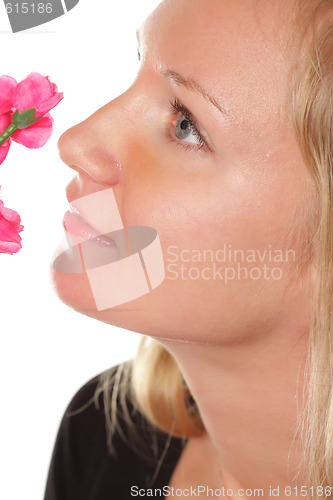 Image of Girl with flower closeup