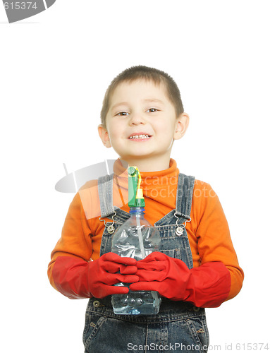 Image of Smiling boy with spray