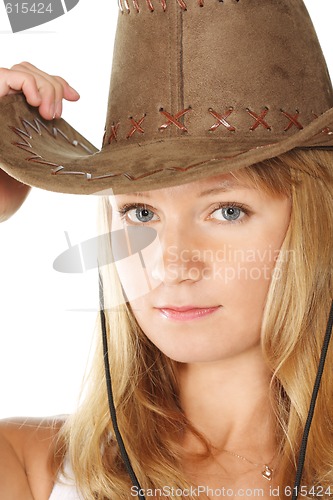 Image of Blonde in brown hat