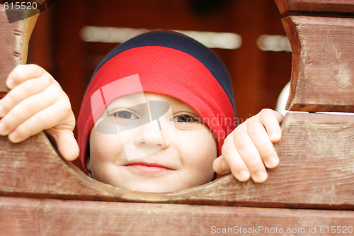 Image of Head in wooden hole