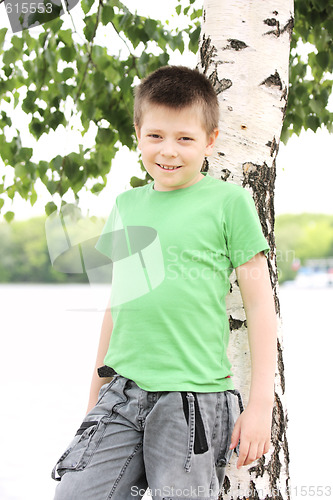 Image of Boy at birch tree