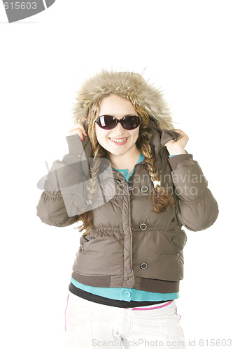 Image of Funny girl in winter clothes