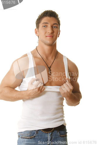 Image of Guy in sleeveless shirt