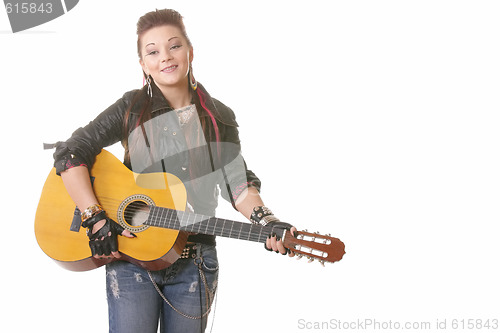 Image of Smiling punk girl with guitar