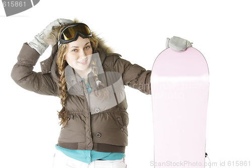 Image of Girl posing with snowboard