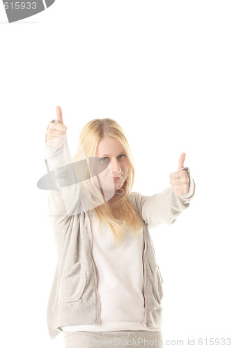 Image of Thumbs up gesturing blonde
