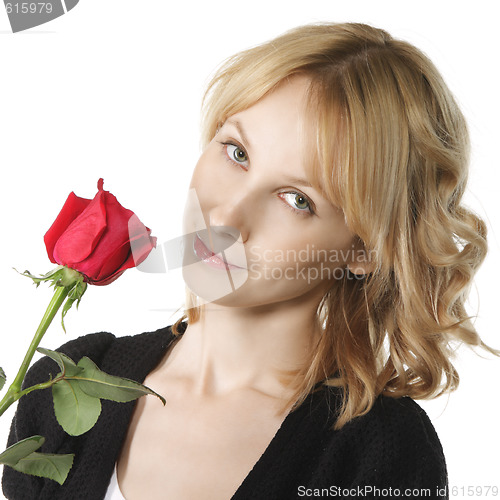 Image of Blonde posing with red rose