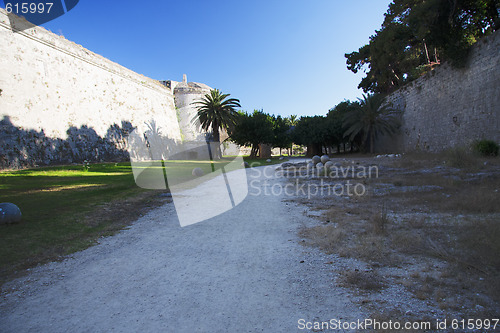 Image of Rhodes castle backyard in evening