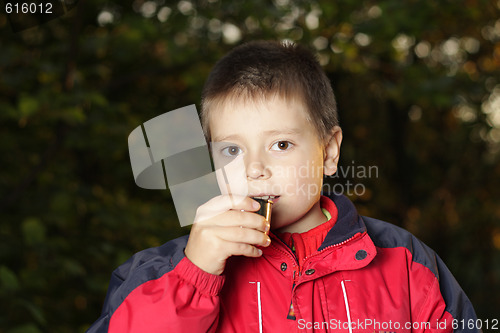 Image of Drinking tea from thermos cup