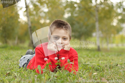 Image of Relaxed boy laying on grass