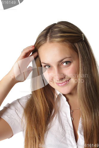 Image of Girl adjusting hairs