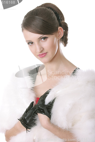Image of Girl in fur coat posing